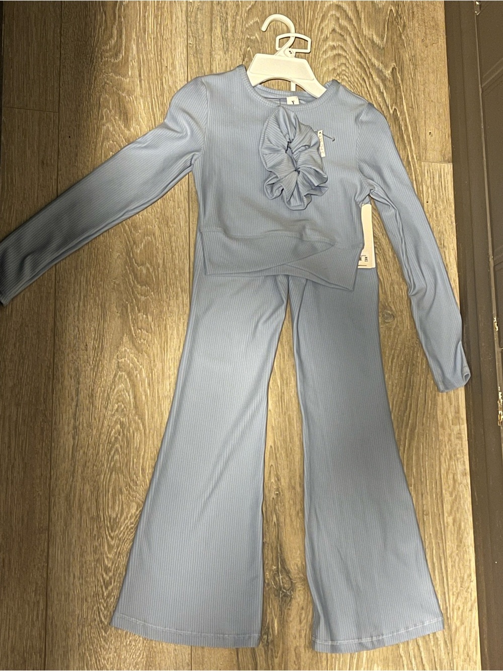 Yogalicious Sky Blue Ribbed Ruffle Two-Piece Set